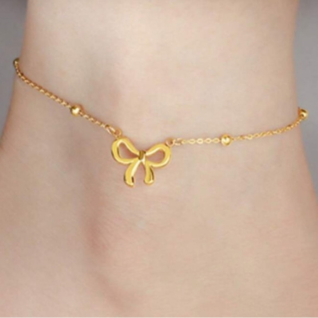 Anthropologie Gold Bow Ankle Bracelet Anklet